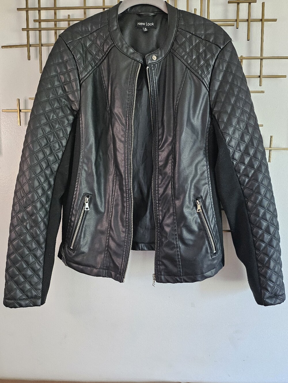 XL- New Look- Black Quilted Faux Leather Moto Jacket